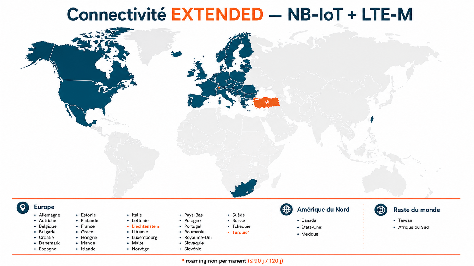 Mapa de cobertura NB-IoT y LTE-M del plan EXTENDED TRAKmy