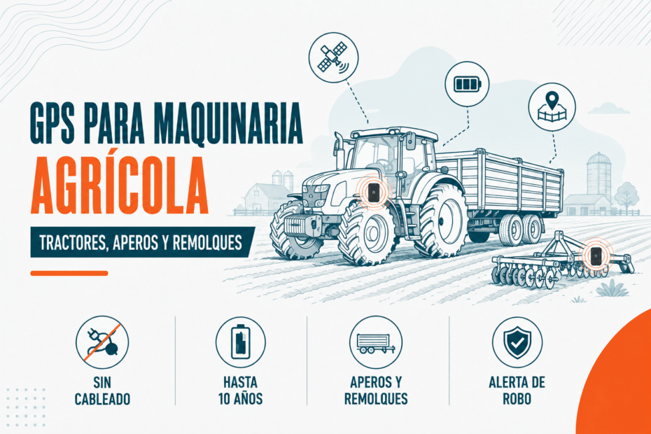 Un localizador GPS para maquinaria agrícola es un dispositivo autónomo NB-IoT, con su propia batería de litio y protección IP69K, que se instala oculto y funciona durante años sin depender del alternador del tractor.