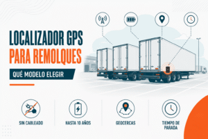 Semirremolques aparcados en una campa logística con localizador GPS en el chasis
