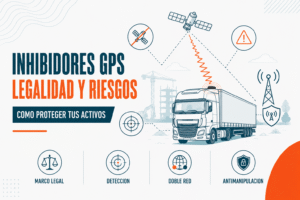 Señal de satélite interferida por un inhibidor GPS junto a un camión con remolque