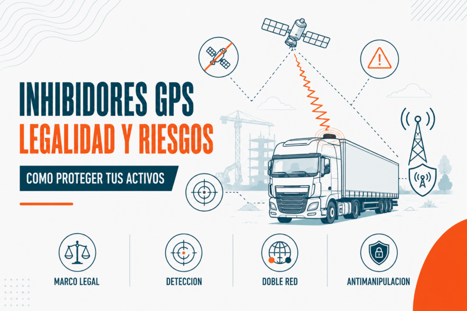 Señal de satélite interferida por un inhibidor GPS junto a un camión con remolque