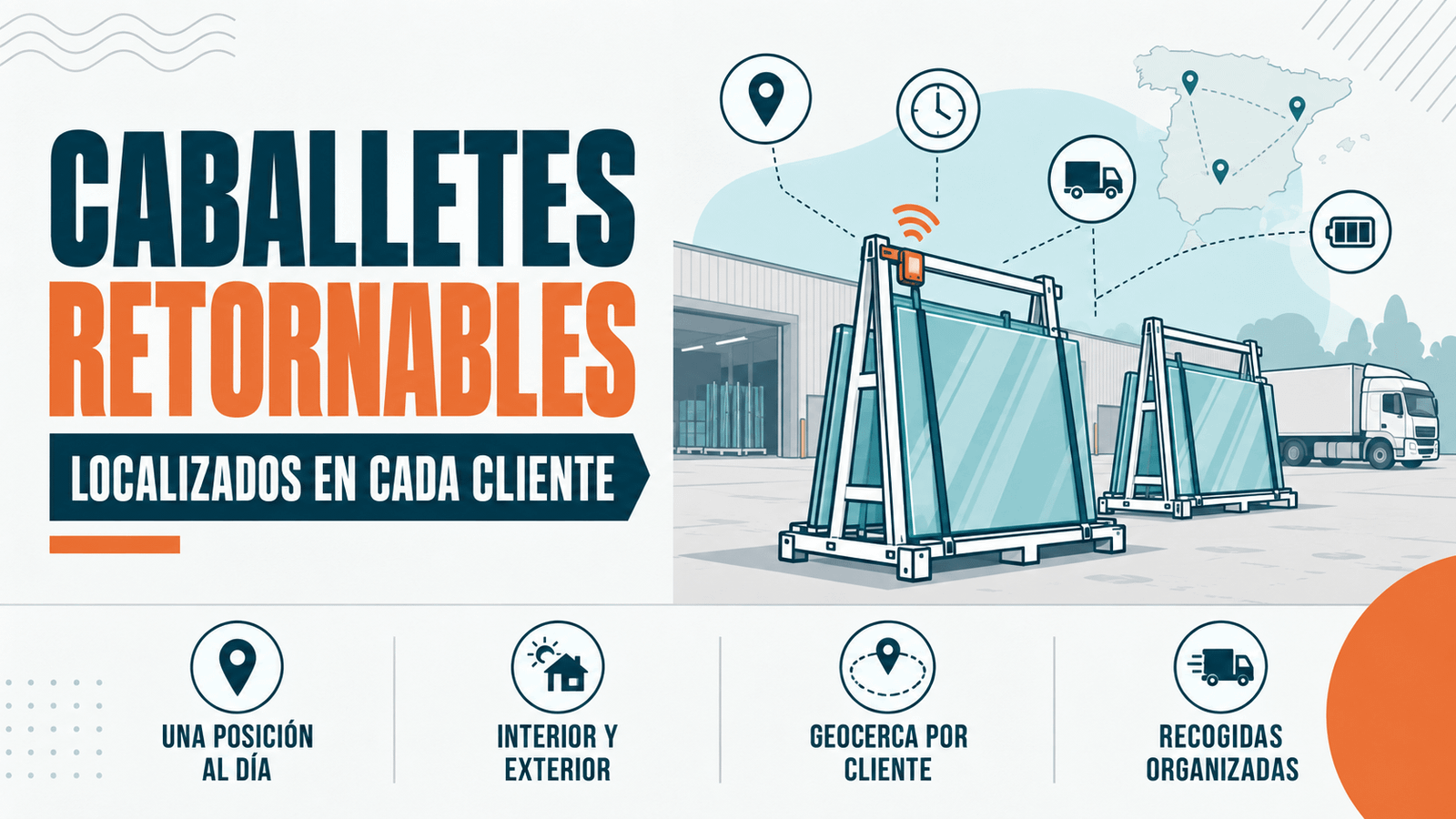 Wide 16:9 blog header illustration, 1536x1024, flat vector editorial style, no photorealism, no gradients, no logo, no brand name, no watermark. Background off-white #F7F8F8 with very subtle texture. Decorative elements: thin wavy line pattern in pale grey-blue at top-left corner, thin diagonal hatch lines at top-right corner, small dotted grid at bottom-left, and a large solid orange #EC733F quarter-circle bleeding off the bottom-right corner. LEFT HALF, text block: heavy condensed uppercase sans-serif headline stacked on two lines, first line in dark teal #0B3C4D, second line in orange #EC733F; underneath, a solid dark teal #0B3C4D banner block with a slightly angled right edge containing white uppercase condensed text; below it a short horizontal orange #EC733F rule.